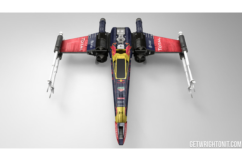 Star Wars X-Wing mit Red Bull Racing-Design