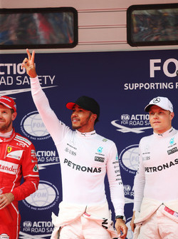 Sebastian Vettel, Ferrari, Lewis Hamilton, Mercedes AMG and Valtteri Bottas, Mercedes AMG