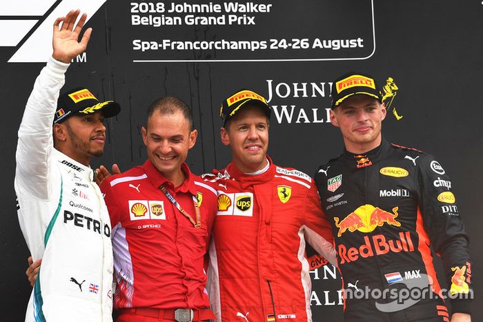 Podio: Sebastian Vettel, Ferrari, Lewis Hamilton, Mercedes AMG F1, Max Verstappen, Red Bull Racing