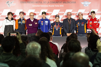 Albert Arenas, Ángel Nieto Team, Pol Espargaro, Red Bull KTM Factory Racing, Carmelo Ezpeleta, Dorna, Maverick Viñales, Yamaha Factory Racing, Dani Pedrosa, Repsol Honda Team, Vito Ippolito, FIM President, Marc Marquez, Repsol Honda Team, Jorge Lorenzo, Ducati Team