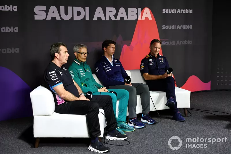 Bruno Famin, directeur d'équipe, Alpine F1 Team, Mike Krack, directeur d'équipe, Aston Martin F1 Team, James Vowles, directeur d'équipe, Williams Racing, Christian Horner, directeur d'équipe, Red Bull Racing