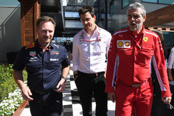 Christian Horner, Red Bull Racing Team Principal, Toto Wolff, Mercedes AMG F1 Director of Motorsport and Maurizio Arrivabene, Ferrari Team Principal