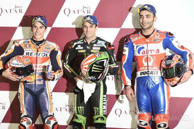 Top 3 after Qualifying: Marc Marquez, Repsol Honda Team, Johann Zarco, Monster Yamaha Tech 3, Danilo