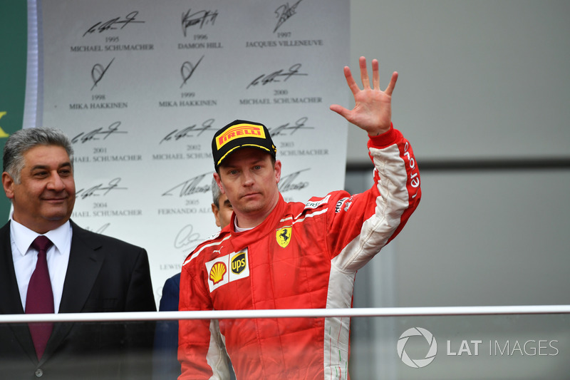 Kimi Raikkonen, Ferrari celebrates on the podium