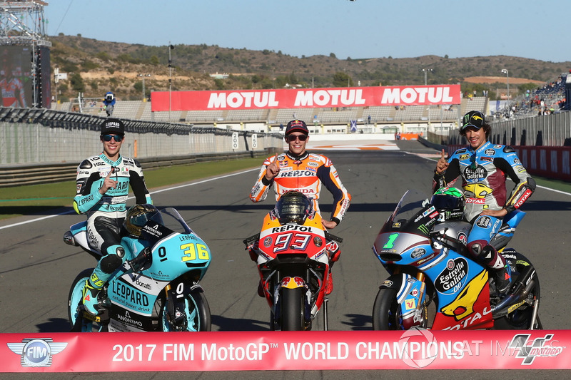 Le Champion Moto3 Joan Mir, Leopard Racing, le Champion MotoGP Marc Marquez, Repsol Honda Team, le Champion Moto2, Franco Morbidelli, Marc VDS