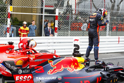 Second place Sebastian Vettel, Ferrari SF71H, Race winner Daniel Ricciardo, Red Bull Racing RB14, third place Lewis Hamilton, Mercedes AMG F1 W09, celebrate in Parc Ferme