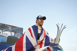 Race winner Sam Bird, DS Virgin Racing, celebrates with his trophy on the podium