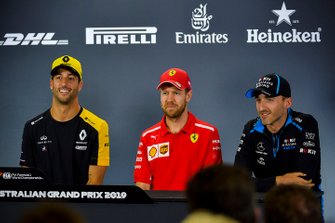 Daniel Ricciardo, Renault F1 Team, Sebastian Vettel, Ferrari and Robert Kubica, Williams Racing basın toplantısında