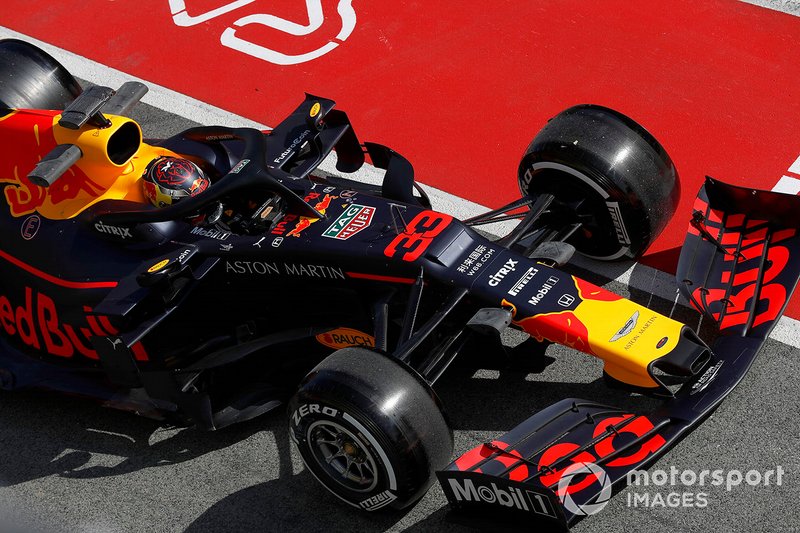 Max Verstappen, Red Bull Racing RB15 stops in the pit lane