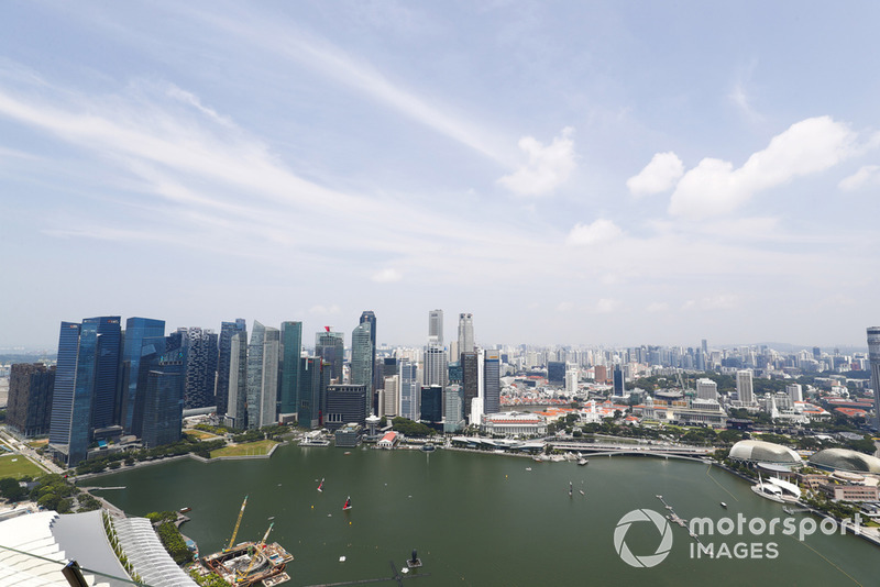 A scenic view of Singapore and the Marina Bay circuit