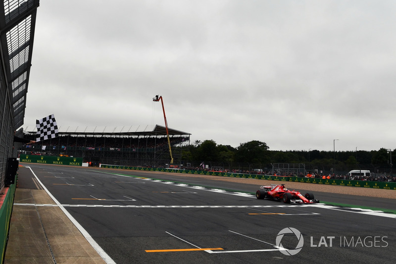 Sebastian Vettel, Ferrari SF70H takes the chequered flag at the end of Qualifying