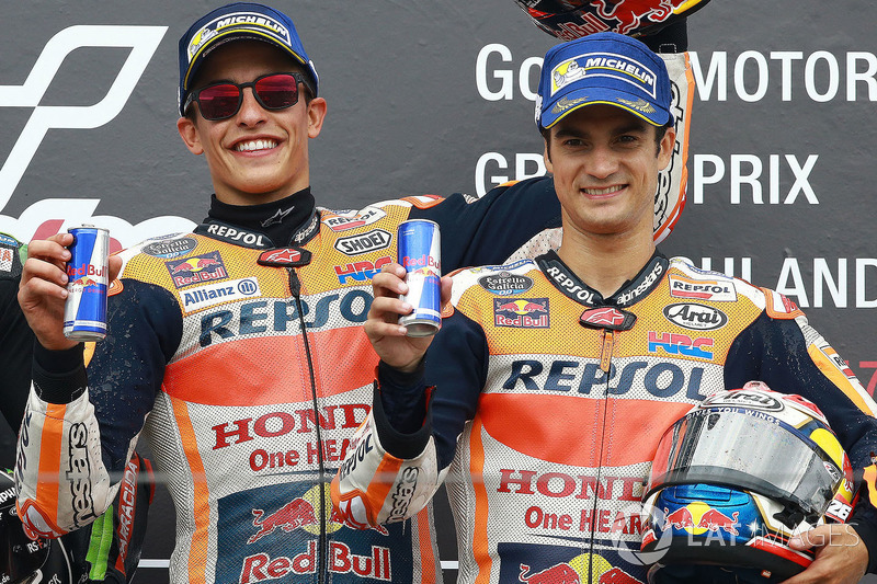 Podium: race winner Marc Marquez, Repsol Honda Team, third place Dani Pedrosa, Repsol Honda Team