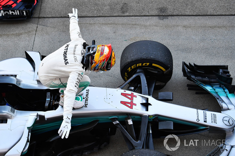 Lewis Hamilton, Mercedes-Benz F1 W08  celebrates in parc ferme