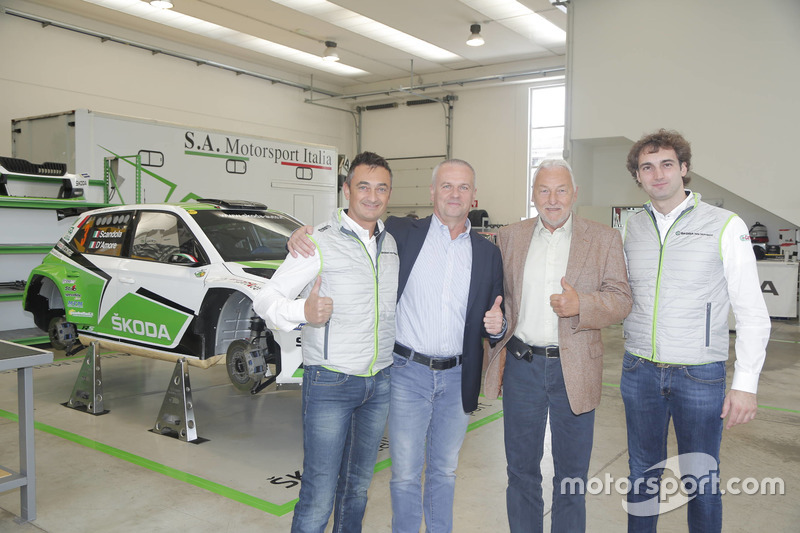 Guido d'Amore, Skoda Motorsport Italia, Michal Hrabánek, SKODA Motorsport Team Chief, Pavel Hortek, SKODA Motorsport Team Manager e Umberto Scandola, Skoda Motorsport Italia