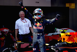 Max Verstappen, Red Bull Racing celebrates his first win in parc ferme