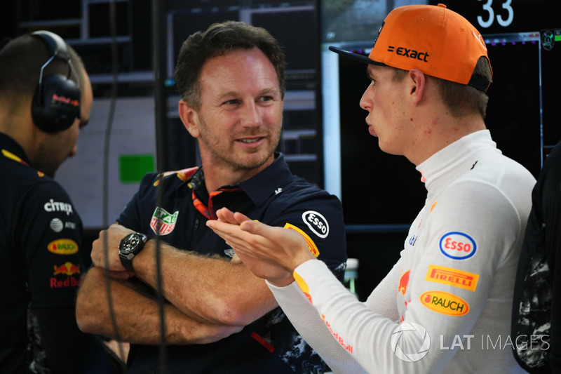 Christian Horner, Red Bull Racing Team Principal y Max Verstappen, Red Bull Racing