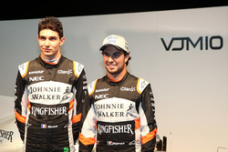Esteban Ocon and Sergio Perez at the Sahara Force India launch
