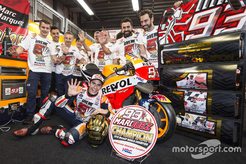 Race winner Marc Marquez, Repsol Honda Team celebrates with his team