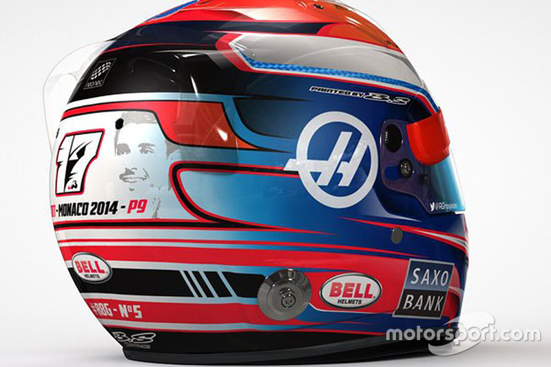 Casco de Romain Grosjean Mónaco GP con homenaje a Jules Bianchi