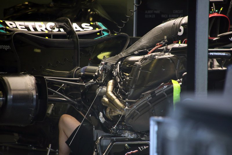 The rear end of the Mercedes W14