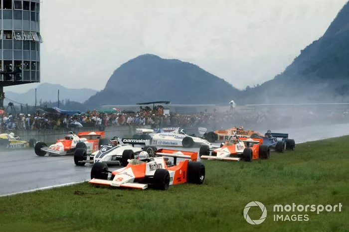 Andrea de Cesaris, McLaren M29F-Ford Cosworth, Hector Rebaque, Brabham BT49C-Ford Cosworth, Mario Andretti, Alfa Romeo 179C, Rene Arnoux, Renault RE20, John Watson, McLaren M29F-Ford Cosworth, Chico Serra, Fittipaldi F8C-Ford Cosworth, Ricardo Zunino, Tyrrell 010-Ford Cosworth, Siegfried Stohr, Arrows A3-Ford Cosworth and Jean-Pierre Jarier, Ligier JS17-Matra