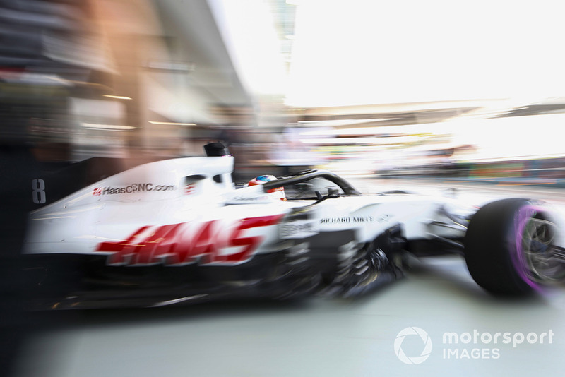Romain Grosjean, Haas F1 Team VF-18, exits his pit