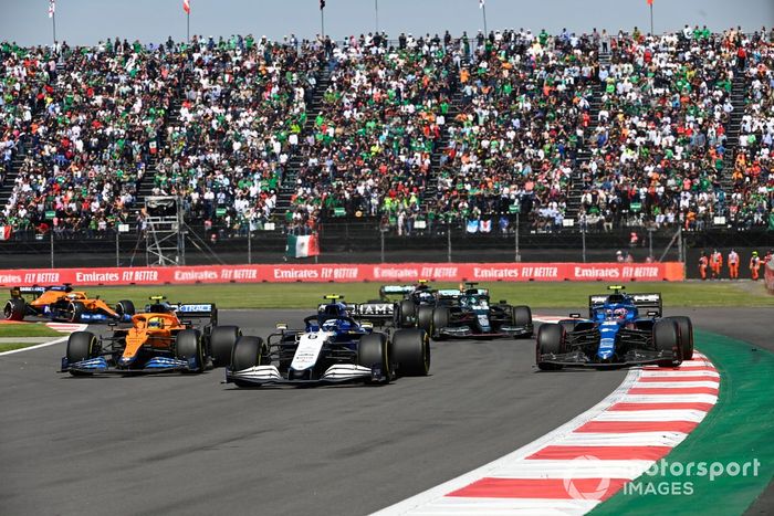 Nicholas Latifi, Williams FW43B, Lando Norris, McLaren MCL35M, Esteban Ocon, Alpine A521, Lance Stroll, Aston Martin AMR21, Valtteri Bottas, Mercedes W12