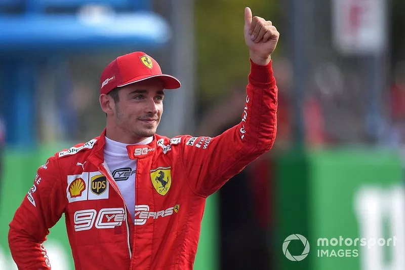 Pole man Charles Leclerc, Ferrari, festeggia