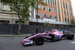 The crashed car of Esteban Ocon, Force India VJM11