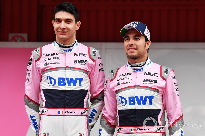 Esteban Ocon, Sahara Force India F1 and Sergio Perez, Sahara Force India
