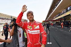 Pole sitter Sebastian Vettel, Ferrari celebrates in parc ferme