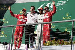 Race winner Lewis Hamilton, Mercedes AMG F1, second place Sebastian Vettel, Ferrari, third place Kimi Raikkonen, Ferrari