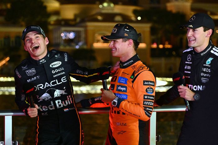 Lando Norris, McLaren, Max Verstappen, Red Bull Racing, George Russell, Mercedes