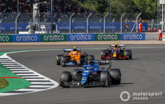 Fernando Alonso, Alpine A521, Lando Norris, McLaren MCL35M, Sergio Pérez, Red Bull Racing RB16B