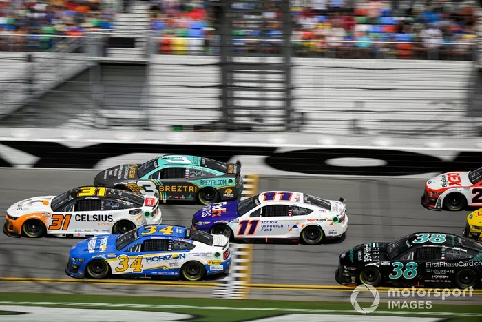 Michael McDowell, Front Row Motorsports, Horizon Hobby Ford Mustang, Denny Hamlin, Joe Gibbs Racing, FedEx Cares Toyota Camry, Austin Dillon, Richard Childress Racing, BREZTRI Chevrolet Camaro, Justin Haley, Kaulig Racing, LeafFilter Gutter Protection Chevrolet Camaro
