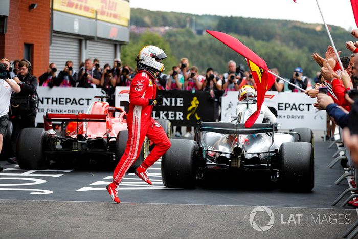 Sebastian Vettel, Ferrari, tras la victoria