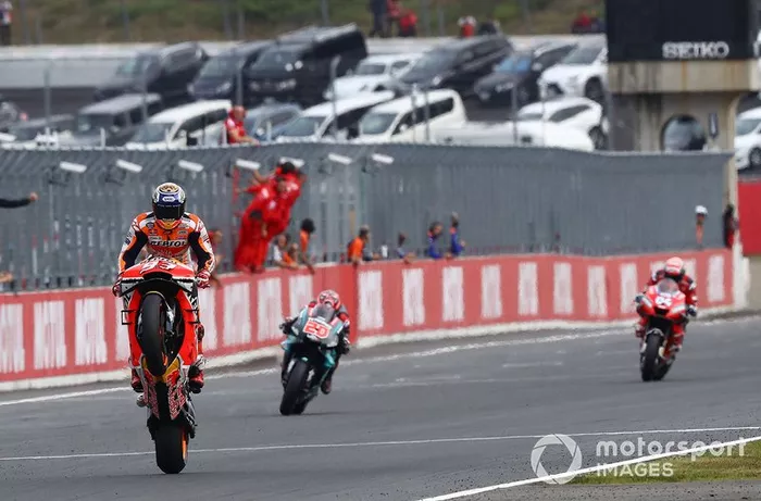 Race winner Marc Marquez, Repsol Honda Team, second place Fabio Quartararo, Petronas Yamaha SRT, third place Andrea Dovizioso, Ducati Team 