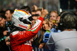 Segundo lugar, Sebastian Vettel, Ferrari en parc ferme
