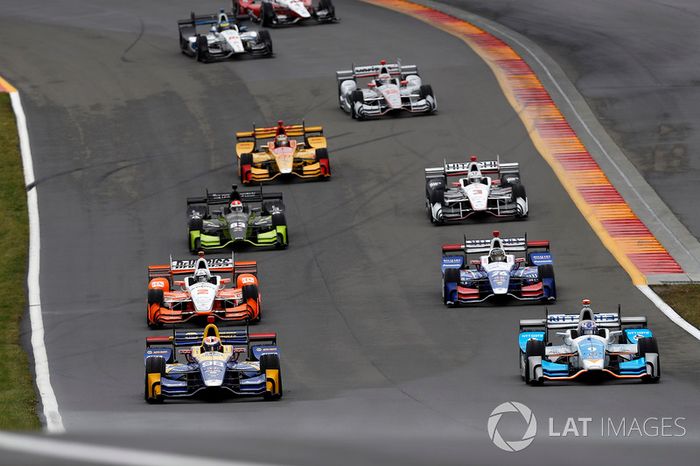 Alexander Rossi, Curb Herta - Andretti Autosport Honda, Scott Dixon, Chip Ganassi Racing Honda, pace lap