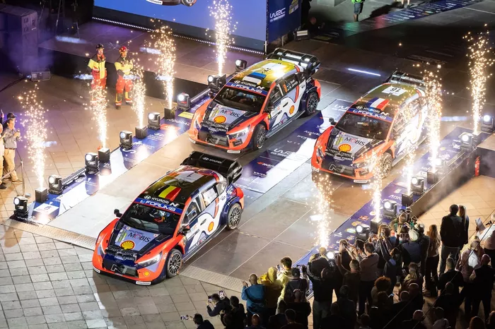 Thierry Neuville, Martijn Wydaeghe, Hyundai World Rally Team Hyundai i20 N Rally1, Ott Tänak, Martin Järveoja, Hyundai World Rally Team Hyundai i20 N Rally1, Adrien Fourmaux, Alexandre Coria, Hyundai World Rally Team Hyundai i20 N Rally1