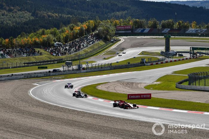 Charles Leclerc, Ferrari SF1000, Romain Grosjean, Haas VF-20, and Sergio Perez, Racing Point RP20