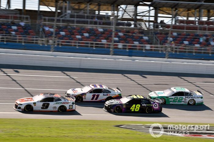  Chase Elliott, Hendrick Motorsports, Chevrolet Camaro Mountain Dew / Little Caesar's and  Denny Hamlin, Joe Gibbs Racing, Toyota Camry FedEx Express and  Jimmie Johnson, Hendrick Motorsports, Chevrolet Camaro Ally