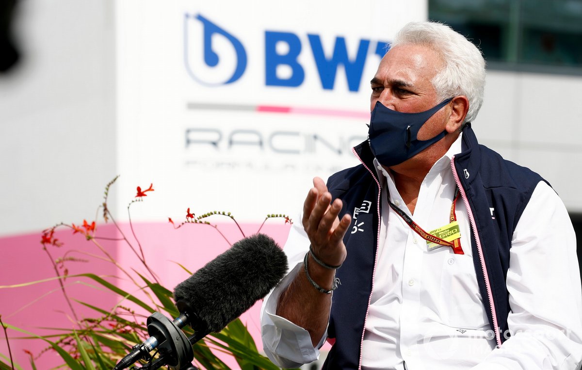 Lawrence Stroll, Owner, Racing Point, speaks to the media