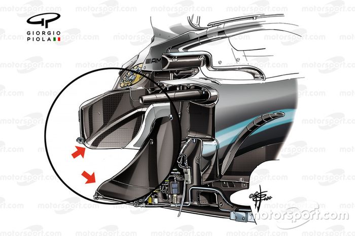 El Mercedes W11 tendrá un paso de aire mayor porque el saliente superior del chasis será ligeramente más pequeño