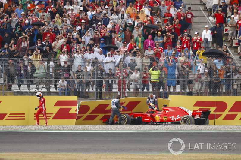 Sebastian Vettel; Ferrari SF71H crashed dans le mur