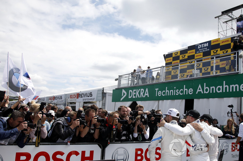 Top 3 after Race 1: Race winner Edoardo Mortara, Mercedes-AMG Team HWA, second place Gary Paffett, Mercedes-AMG Team HWA, #third place Marco Wittmann, BMW Team RMG