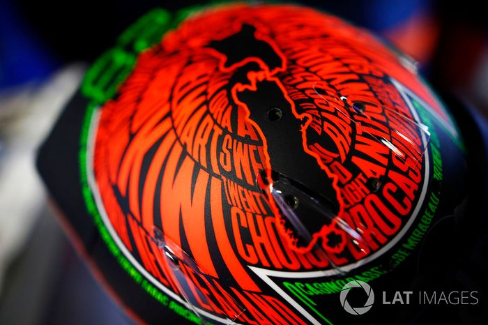 Detalle del casco de Brendon Hartley, Toro Rosso