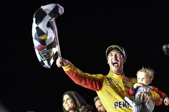 Joey Logano, Team Penske, Ford Fusion Shell Pennzoil, celebrates after winning the 2018 Nascar Monster Cup Series Championship.