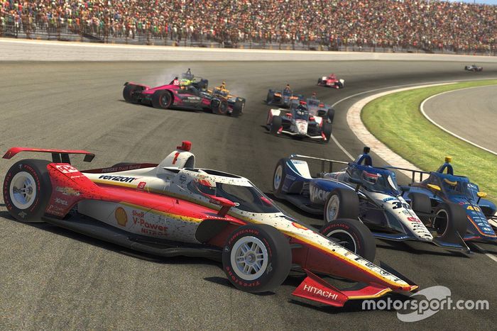 Josef Newgarden, Team Penske and y Palou, Dale Coyne Racing, trompean en la curva 3