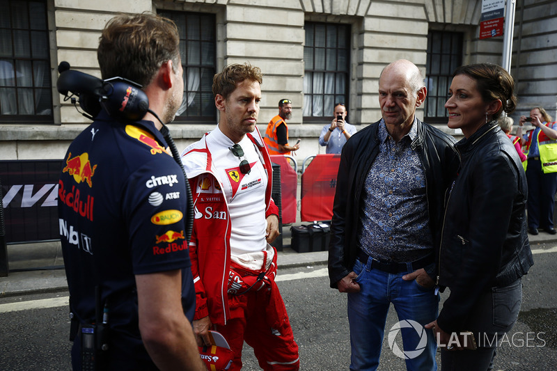 Christian Horner, Team Principal, Red Bull Racing, Sebastian Vettel, Ferrari, Adrian Newey, Chief Te